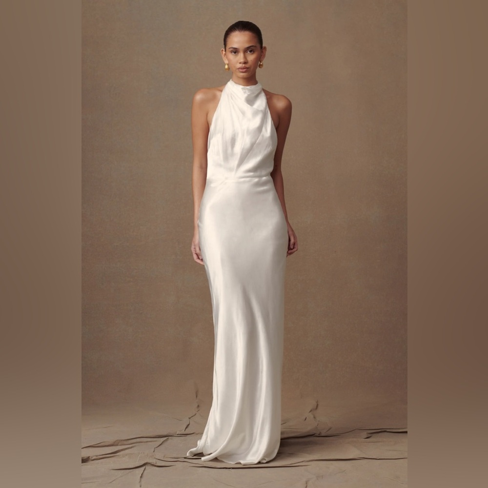 MESHKI Ivory Iridescent Satin Cowl Maxi Dress